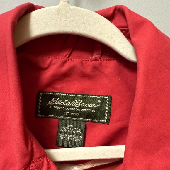 EDDIE BAUER Red Trench Coat Shell Jacket Button Front Vintage Style Womens Small - Picture 2 of 5
